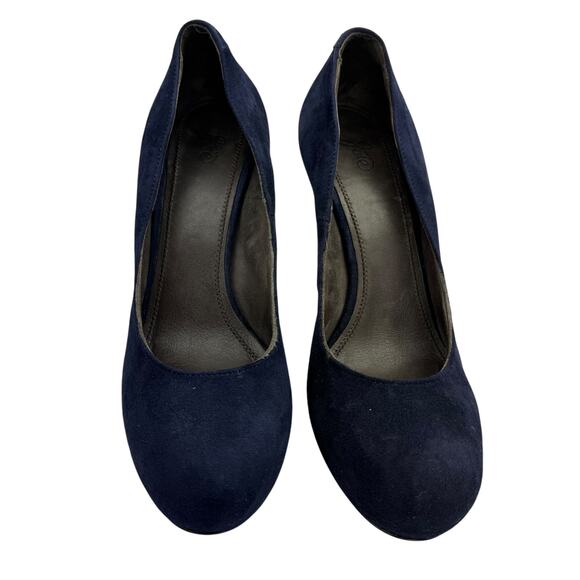 Vintage Joie Navy Suede Platform Pumps Round Toe, Block Heel, Size 39 - Picture 2 of 11